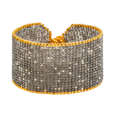 Brazalete Telar Dorado Grueso Liso Plata Pavonada
